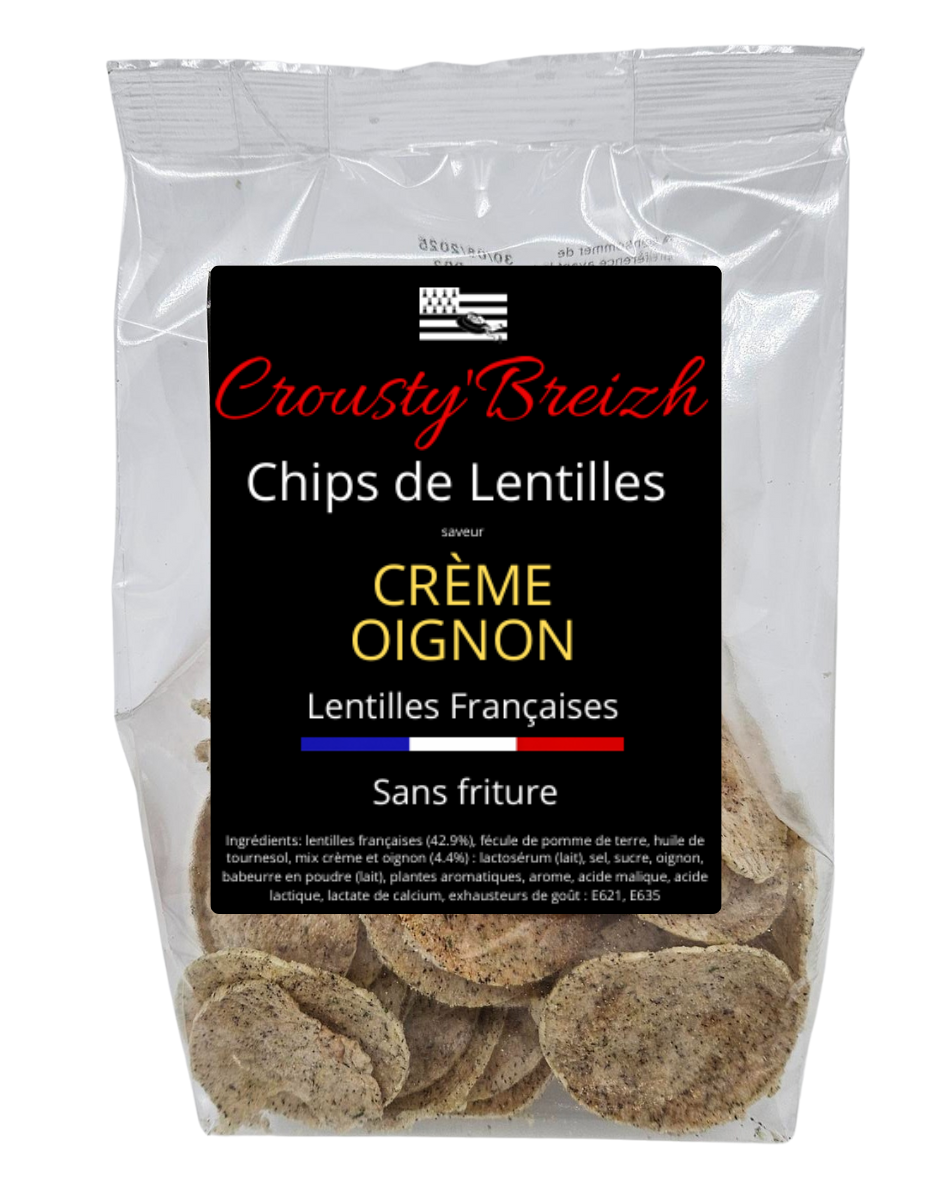 Chips de lentilles Françaises Crème et Oignon 60g LOT DE 3 SACHETS - Crousty'Breizh