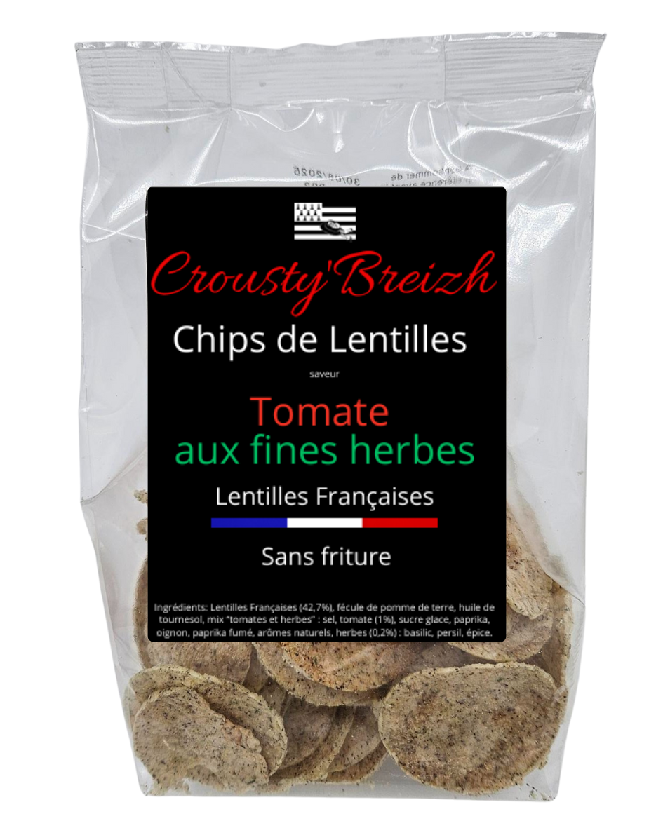 Chips de lentilles françaises TOMATE et FINES HERBES 60g LOT DE 3 SACHETS - Crousty'Breizh