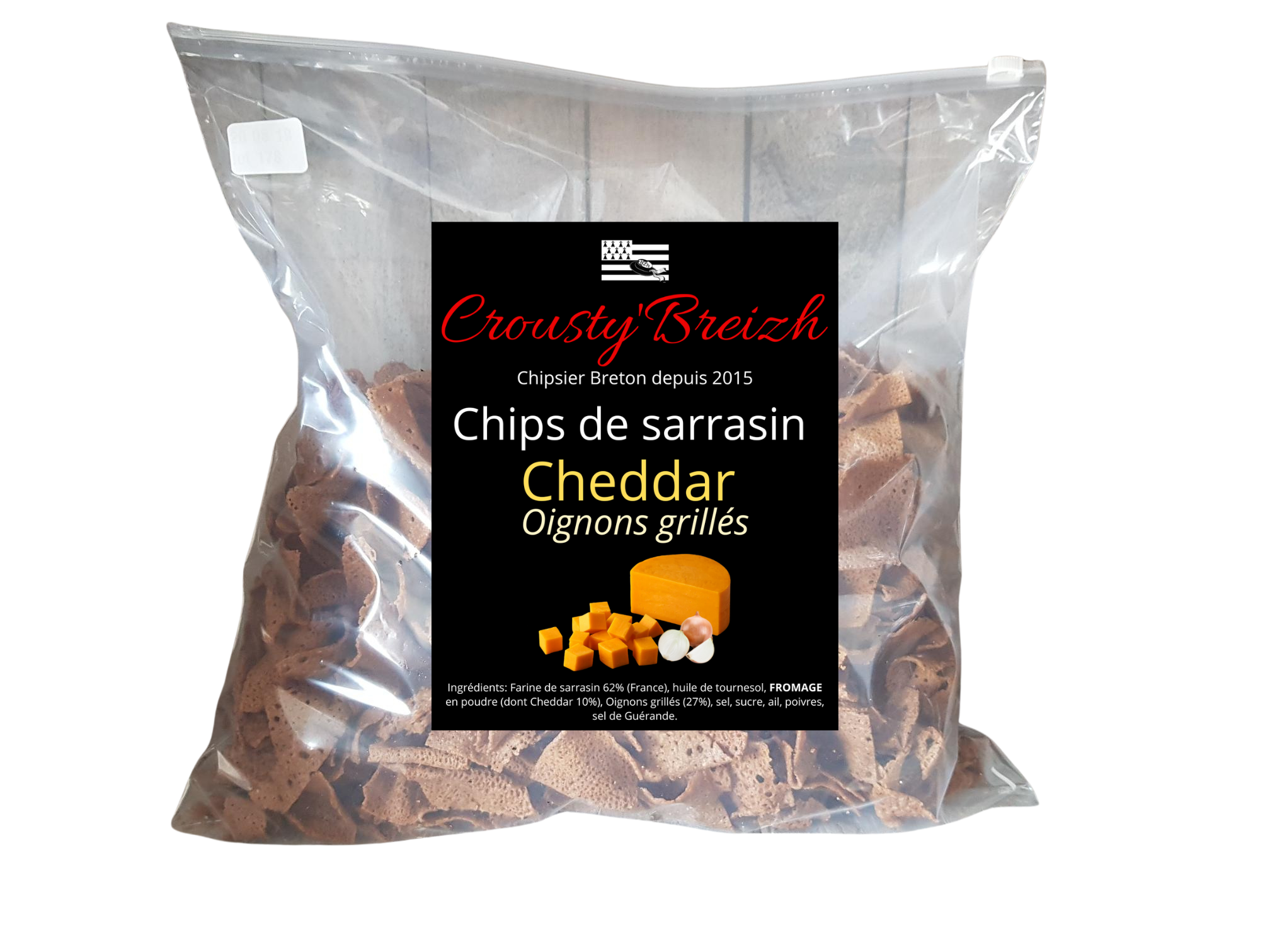 Chips de sarrasin au CHEDDAR OIGNONS GRILLES VRAC 1kg - Crousty'Breizh