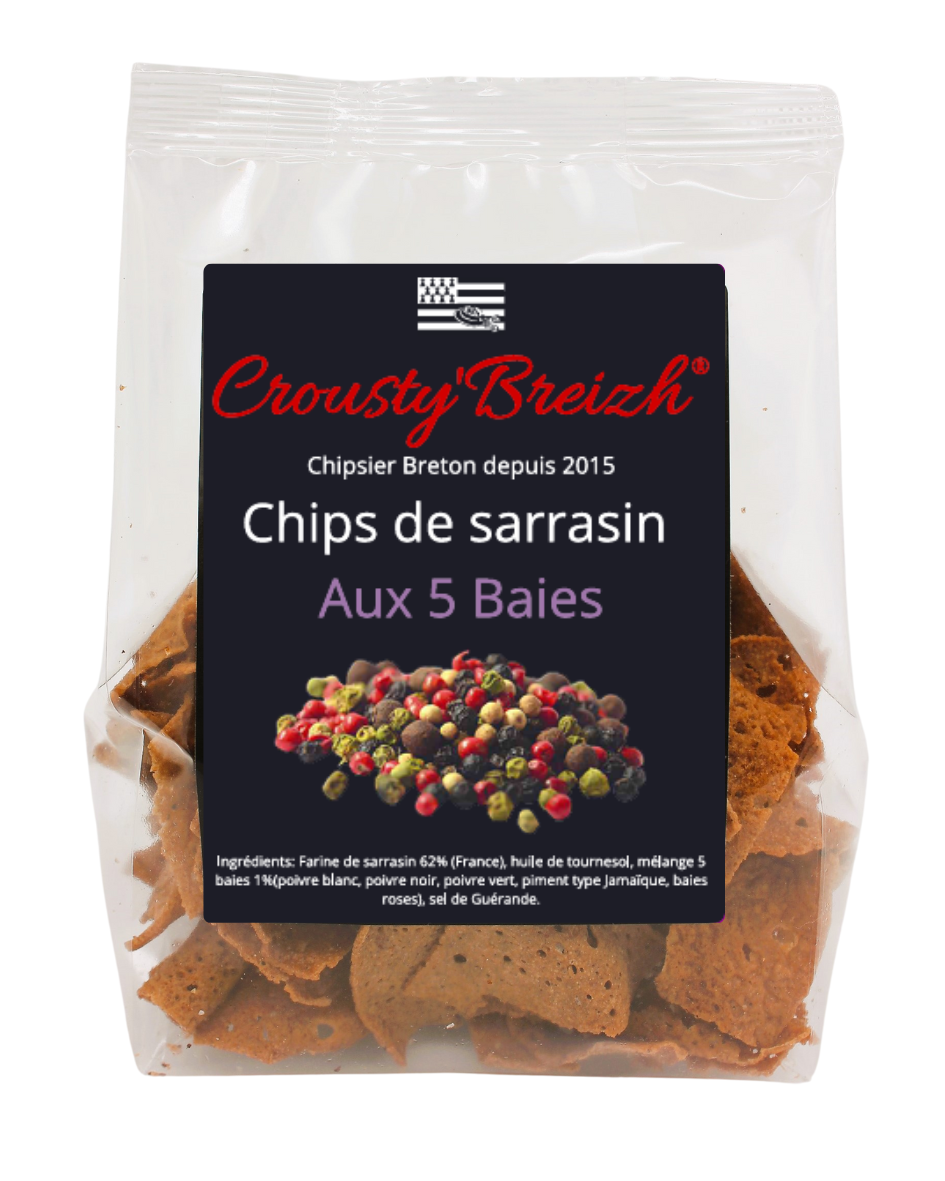 Chips de sarrasin aux 5 baies 100g LOT DE 3 SACHETS - Crousty'Breizh