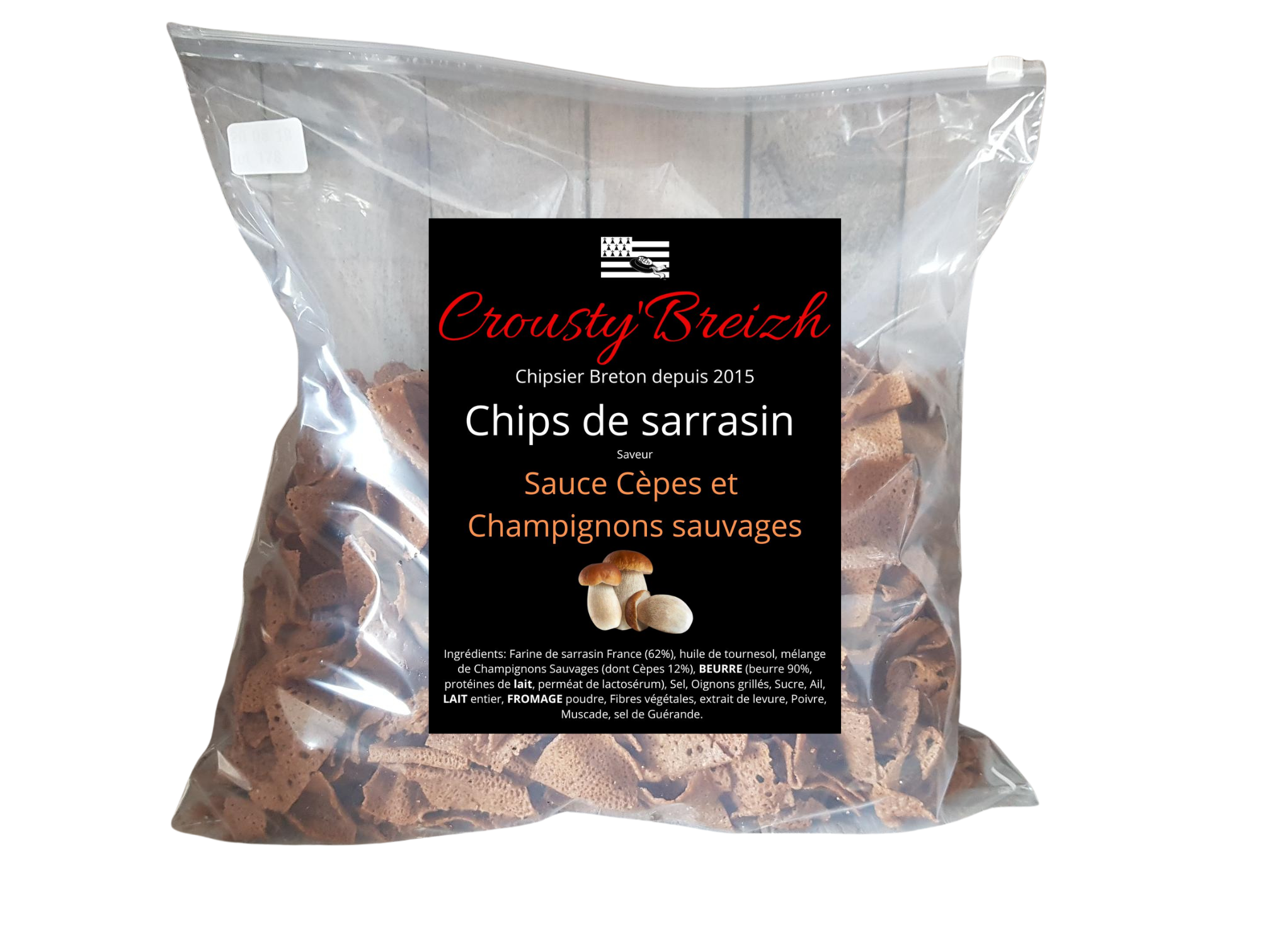 Chips de sarrasin aux Cèpes et Champignons sauvages VRAC 1kg - Crousty'Breizh