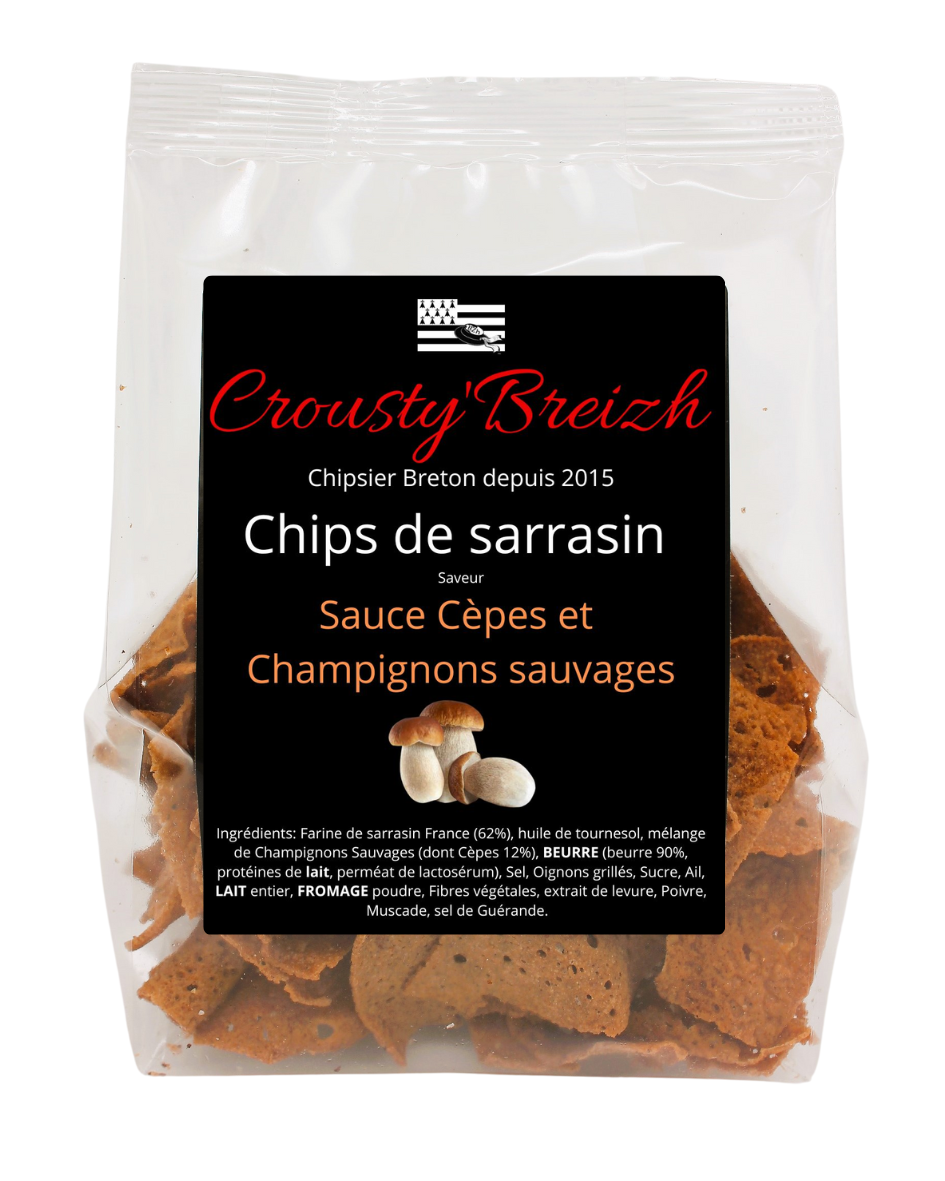 Chips de sarrasin Cèpes et Champignons sauvages 100g LOT DE 3 SACHETS - Crousty'Breizh