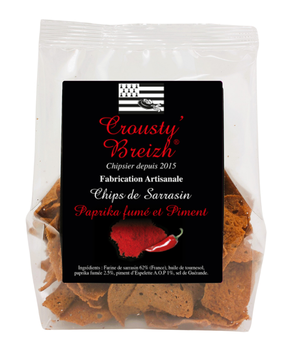Chips de sarrasin fumée et piment d'Espelette AOP 100g LOT DE 3 SACHETS - Crousty'Breizh