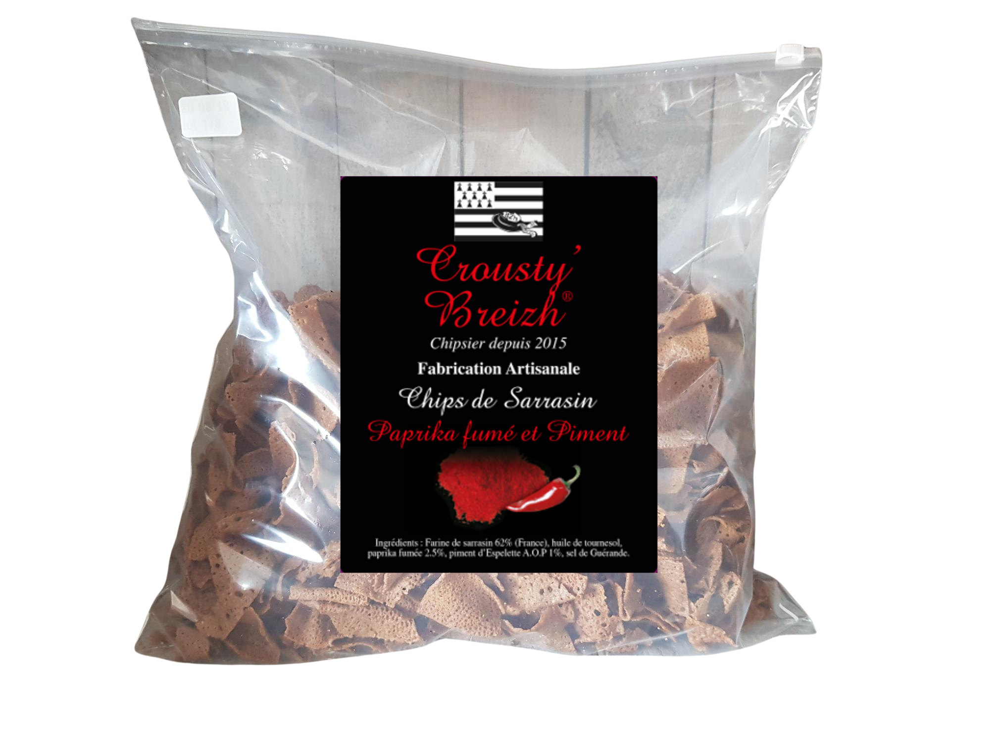 Chips de sarrasin PAPRIKA FUMEE ET PIMENT D'ESPELETTE AOP VRAC 1kg - Crousty'Breizh